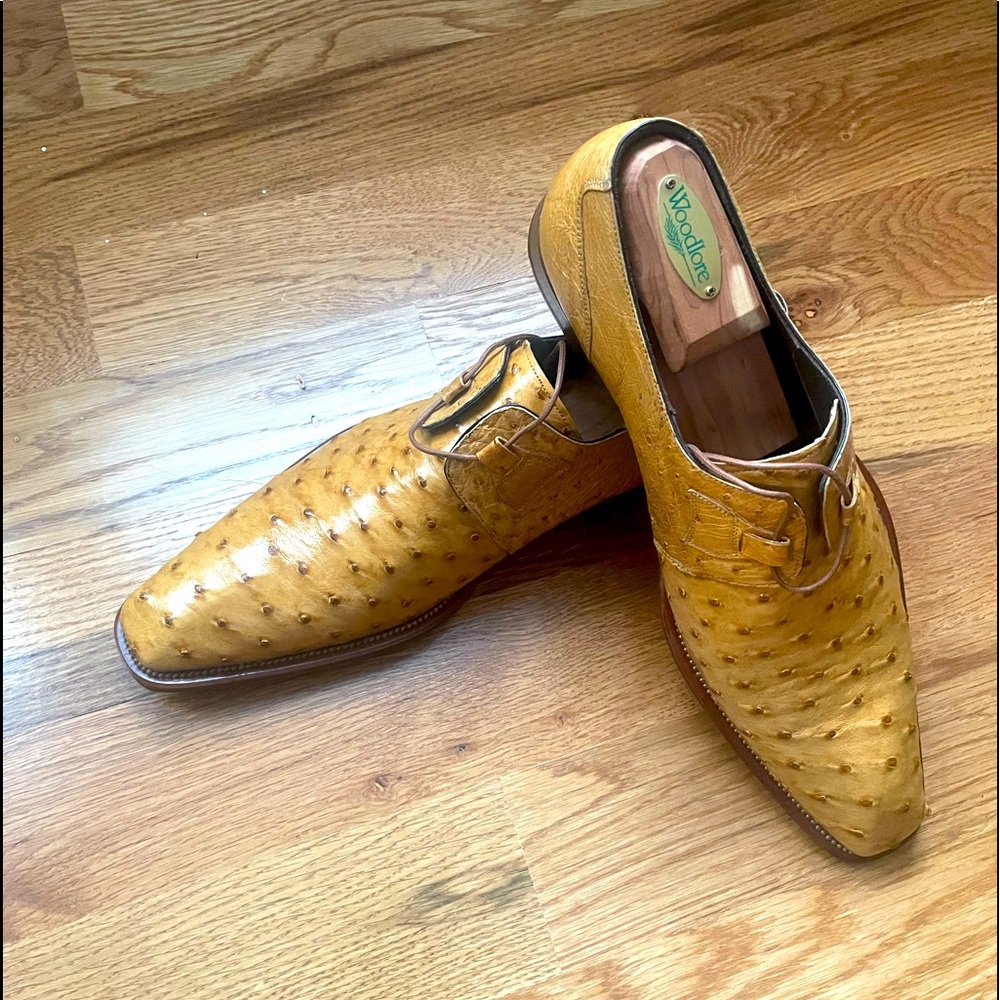 Mezlan Tan Genuine Ostrich Oxford Shoes Sz 10